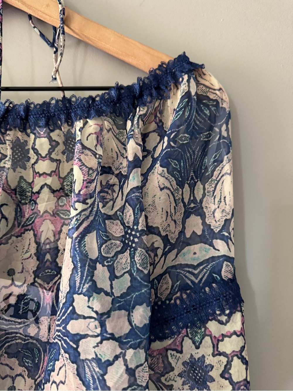 NWT | foxiedox | Navy Floral Off-Shoulder Blouse with Cream Accents | XS - Picture 2 of 5